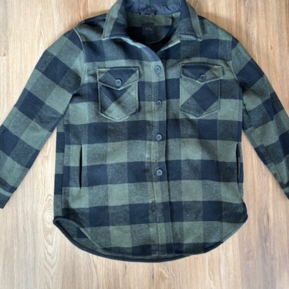 RDI Womens Heavy Flannel Green Plaid Unisex Shacket Jacket EUC Large - Picture 4 of 6